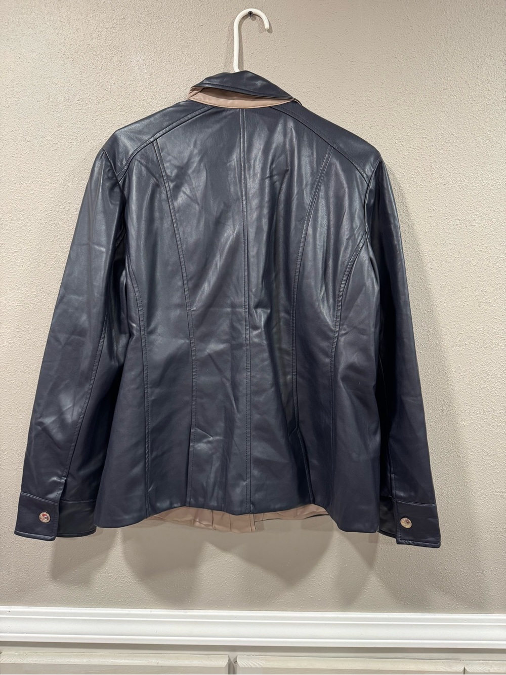Chico's Navy Leather Button-Front Jacket - Picture 5 of 8
